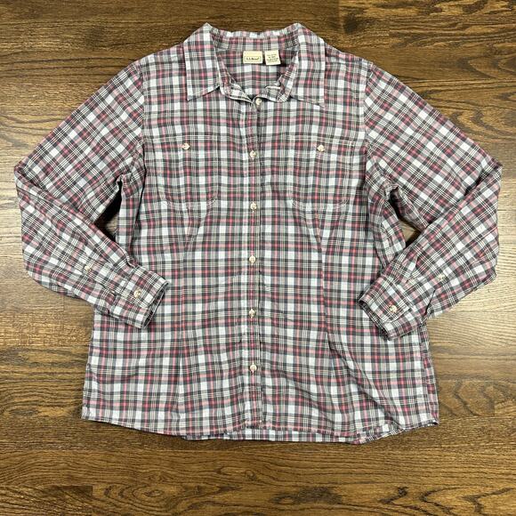 L.L.Bean Shirt Womens XL Red Blue Plaid Short Sleeve Button Front Cotton - Picture 1 of 7
